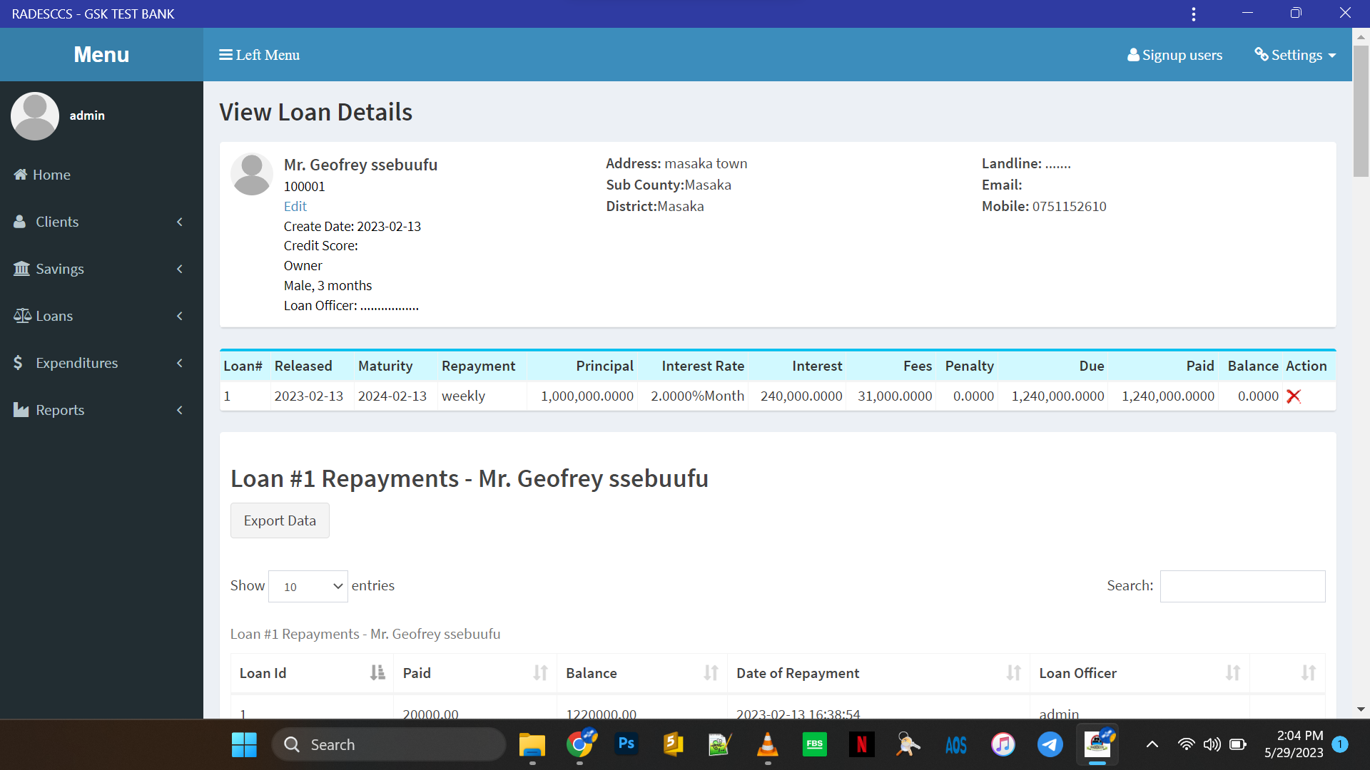 Finance Institution MIS Screenshot 