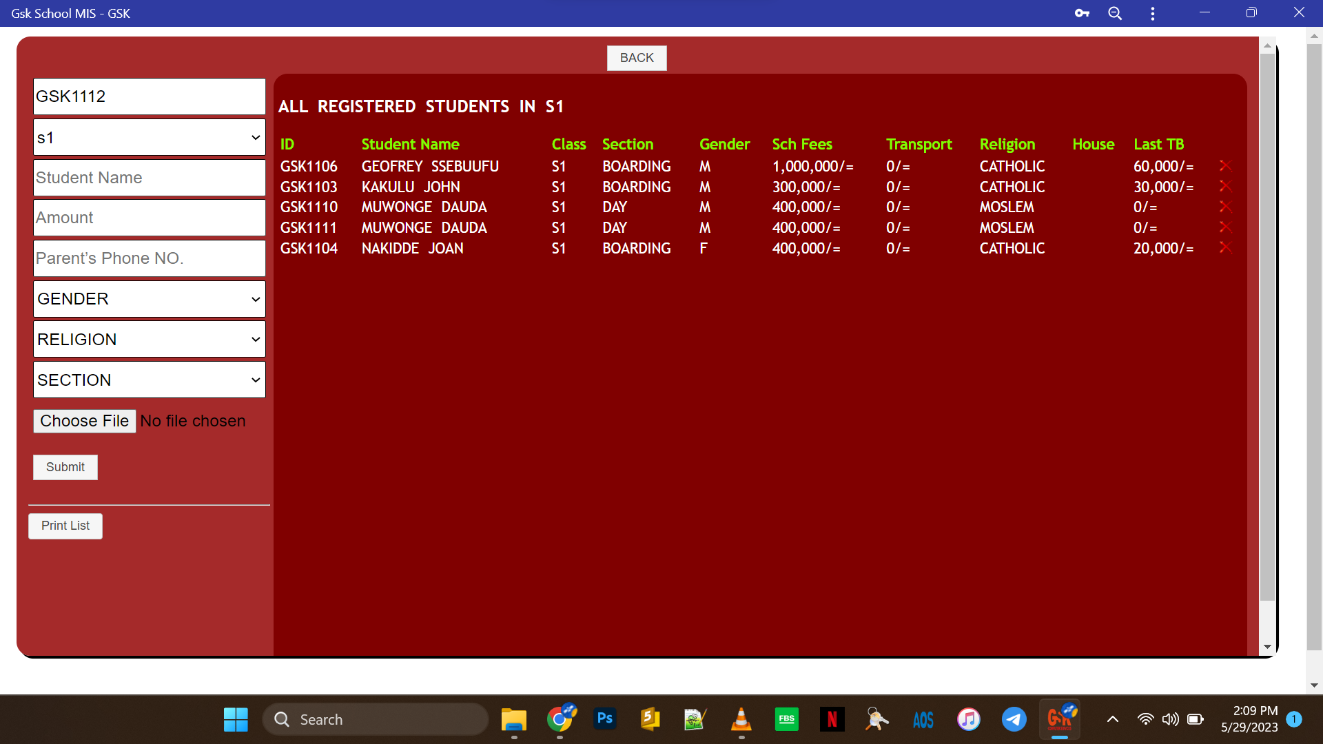 School MIS Screenshot 3
