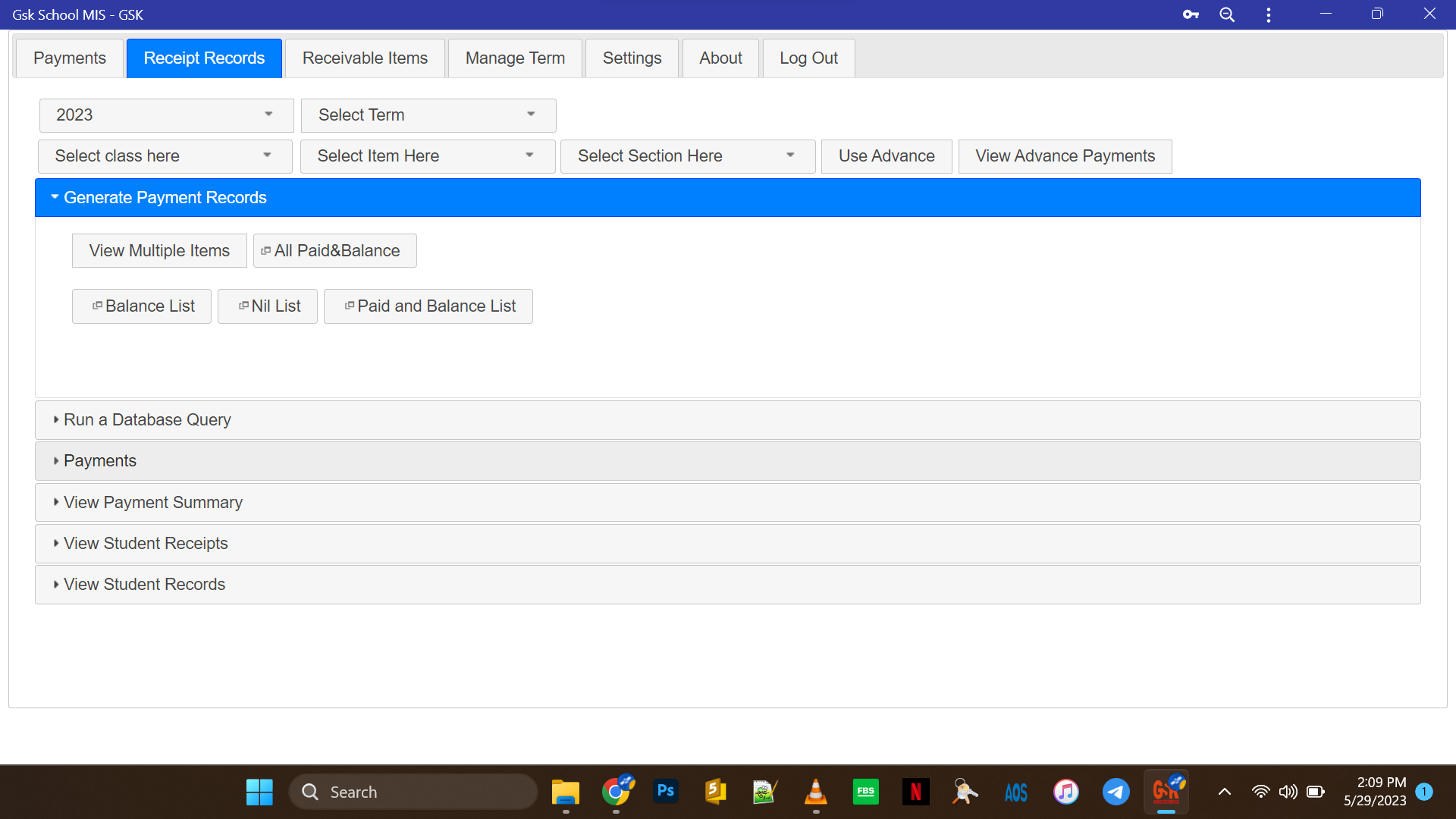 School MIS Screenshot