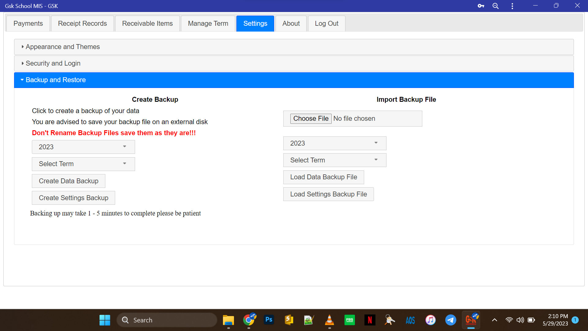 School MIS Screenshot